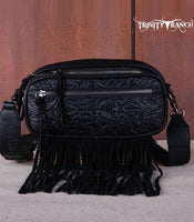 Floral Tooled Fringe Belt Bag