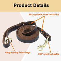 6Ft Leather Dog Leash and Collar Set for Dog