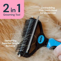 Dog Grooming Brush for Shedding - 2 in 1 Deshedding Tool