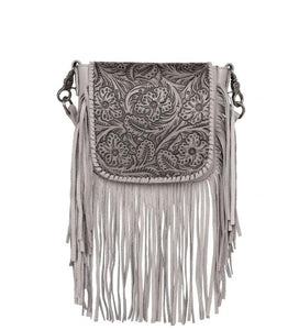 Western Leather Tooled Fringe Crossbody