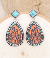 Western Turquoise Post Leather Earrings
