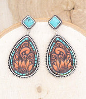 Western Turquoise Post Leather Earrings
