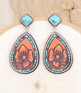 Western Turquoise Post Leather Earrings