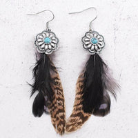 Western Concho Feather Earrings