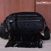 Floral Tooled Fringe Belt Bag