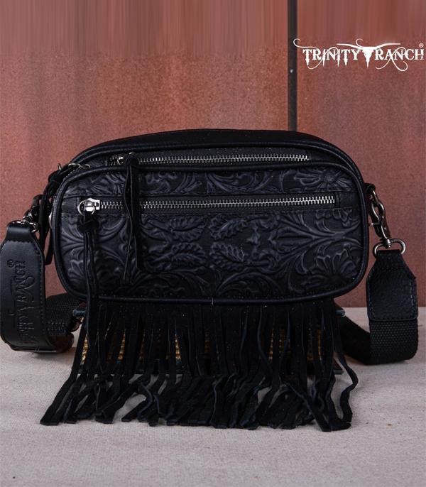 Floral Tooled Fringe Belt Bag