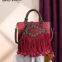 Aztec Tooled Fringe Tote Crossbody Bag