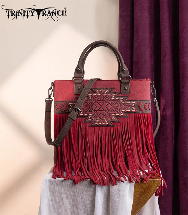 Aztec Tooled Fringe Tote Crossbody Bag