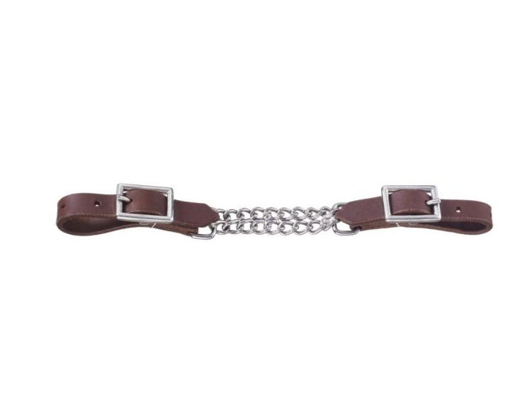 TOUGH1 HARNESS LEATHER CURB STRAP WITH DOUBLE CHAIN