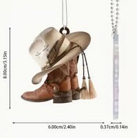2D Acrylic Cowboy Boot Hat Car Rear View Mirror Pendant
