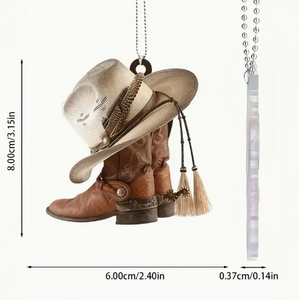 2D Acrylic Cowboy Boot Hat Car Rear View Mirror Pendant