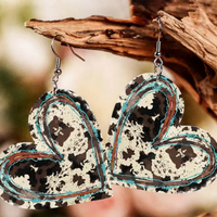 Cowhide Turquoise Heart Shape Pendant Drop Earrings