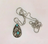 1pc New Fashion Vintage Inlaid Turquoise Retro Feather Pendant Necklace Jewelry
