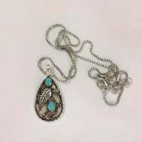 1pc New Fashion Vintage Inlaid Turquoise Retro Feather Pendant Necklace Jewelry