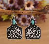 Vintage Ear Tag Shape Boho Turquoise Engraved Totem Alloy Earrings

