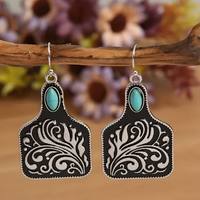 Vintage Ear Tag Shape Boho Turquoise Engraved Totem Alloy Earrings
