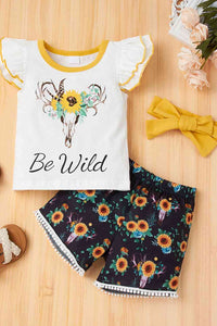 Baby Girl Graphic Flutter Sleeve Tee and Floral Shorts Set