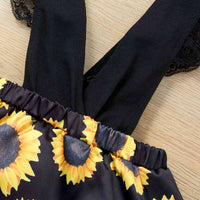Sunflower Print Spliced Lace Bodysuit Dress