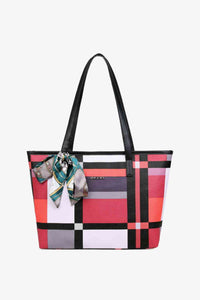 Adored Color Block Tie Detail PU Leather Tote Bag