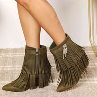 Legend Women's Tassel Wedge Heel Ankle Booties