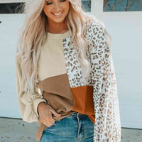 Color Block Leopard Round Neck Sweatshirt