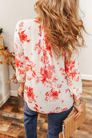 Floral Notched Long Sleeve Blouse
