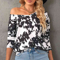 Cow Print Round Neck Long Sleeve Top