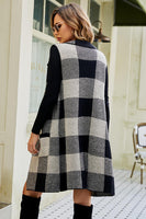Plaid Open Front Sleeveless Cardigan with Pockets
