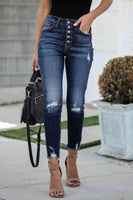 Buttoned Distressed Skinny Jeans
