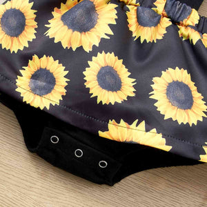 Sunflower Print Spliced Lace Bodysuit Dress