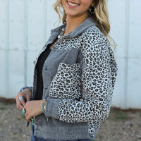 Ribbed Leopard Distressed Button Up Jacket