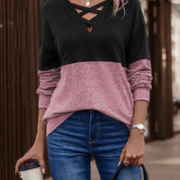 Two-Tone Crisscross Detail Sweatshirt
