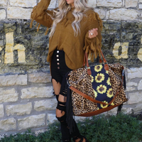 Fringe Cheetah Sunflower Weekender Bag