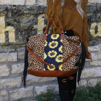 Fringe Cheetah Sunflower Weekender Bag