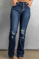 Button Fly Distressed Bootcut Jeans

