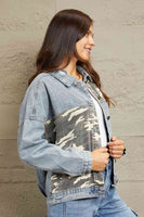 GeeGee Full Size Washed Denim Camo Contrast Jacket
