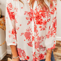 Floral Notched Long Sleeve Blouse