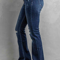 Button Fly Distressed Bootcut Jeans
