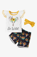 Baby Girl Graphic Flutter Sleeve Tee and Floral Shorts Set

