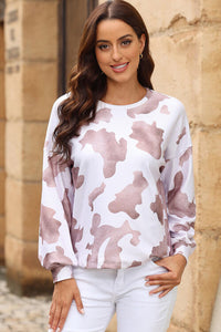 Cow Spots Print Drop Shoulder Puff Sleeve Sweatshirt