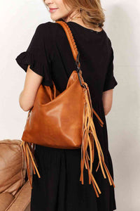 SHOMICO PU Leather Fringe Detail Shoulder Bag